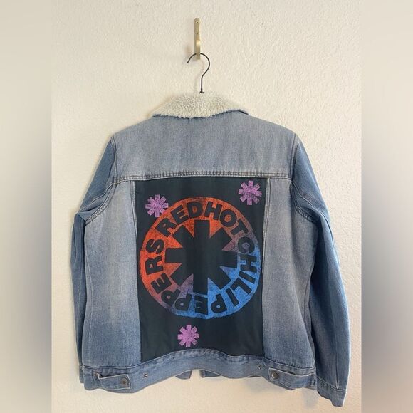 Red Hot Chili Peppers Daydreamer upcycled jean jacket custom ONE OF A Kind. XL - Picture 1 of 7